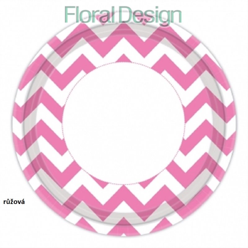 Papírový talíř 23cm Chevron 8 ks růžová