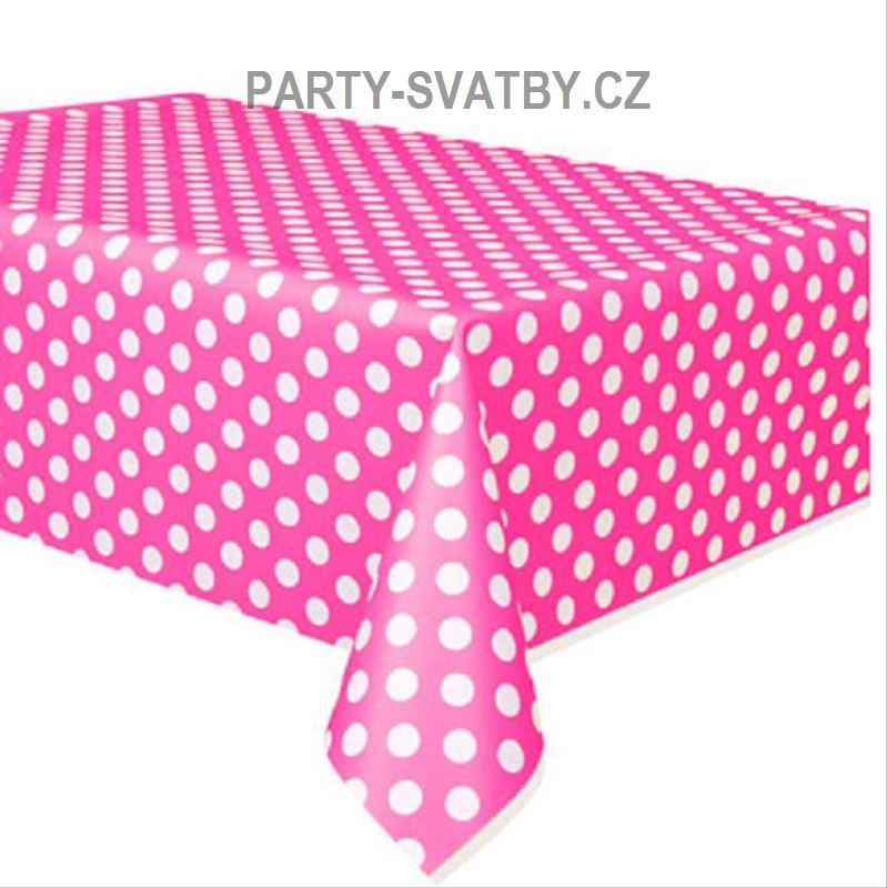 Plastový ubrus / puntík 137 x 274cm tmavě růžová