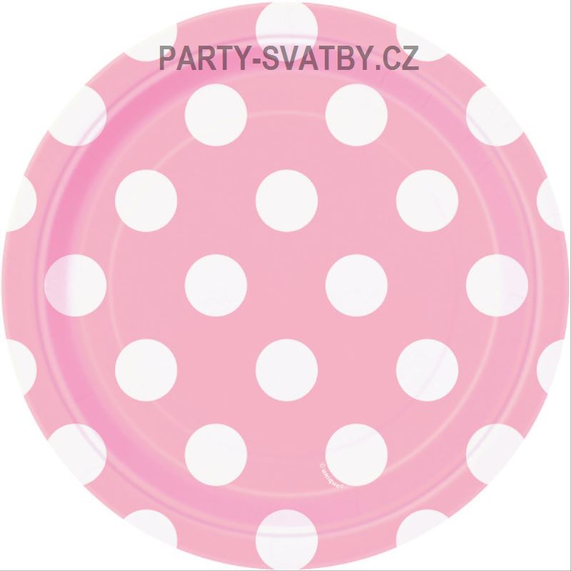 Papírový talíř 18cm puntík 8 ks světlá růžová