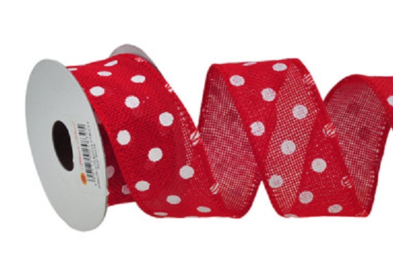 Stuha juta - puntík 4cm x 5y červená