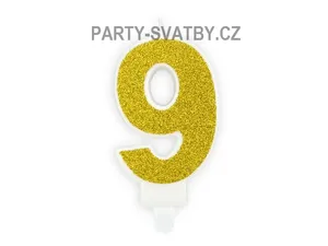 Narozeninové svíčky - číslo "9" glitter zlatá