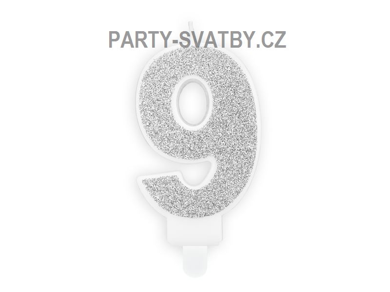 Narozeninové svíčky - číslo "9" glitter stříbrná