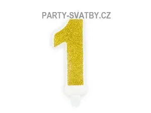 Narozeninové svíčky - číslo "1" glitter zlatá