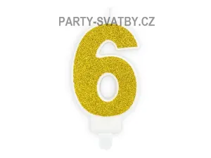 Narozeninové svíčky - číslo "6" glitter zlatá