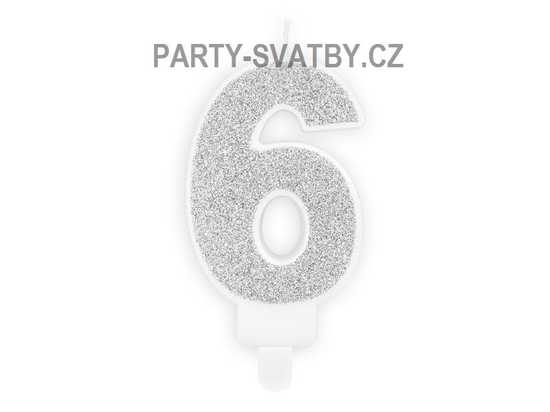 Narozeninové svíčky - číslo "6" glitter stříbrná