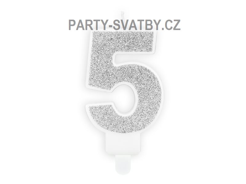 Narozeninové svíčky - číslo "5" glitter stříbrná