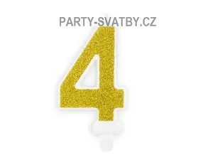 Narozeninové svíčky - číslo "4" glitter zlatá