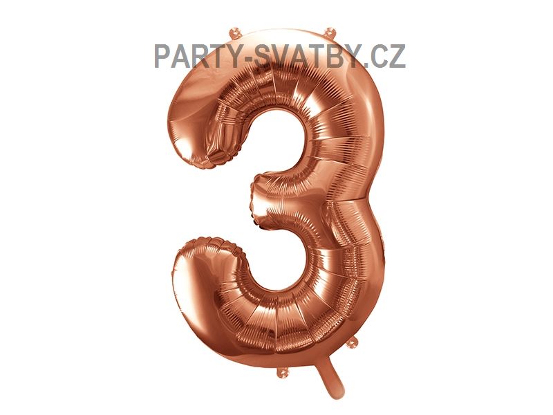 Balonek foliový 86cm číslice "3" růžovozlatá