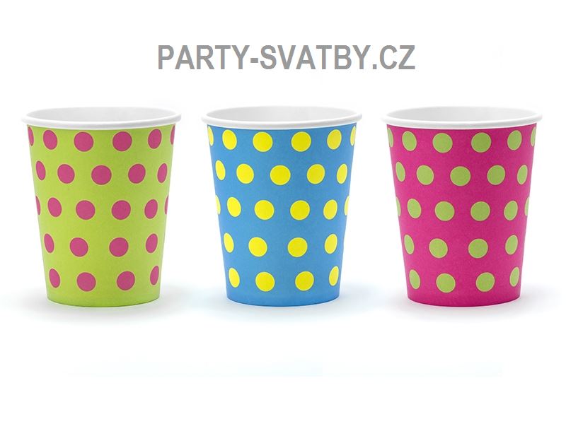 Papírový kelímek puntík mix 200ml., 6 ks