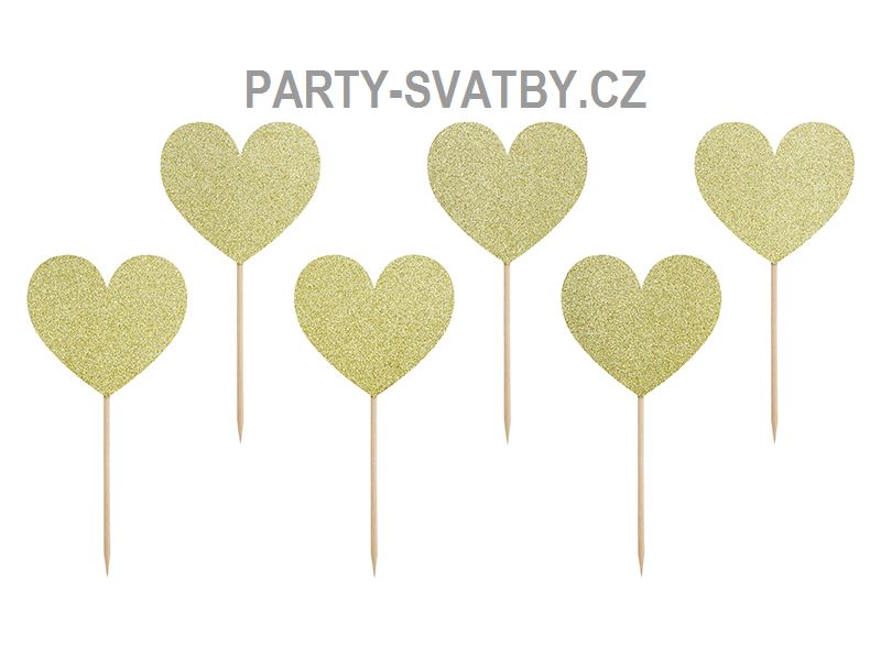 Zápich na cupcake 11cm "Srdce" 6ks zlatá