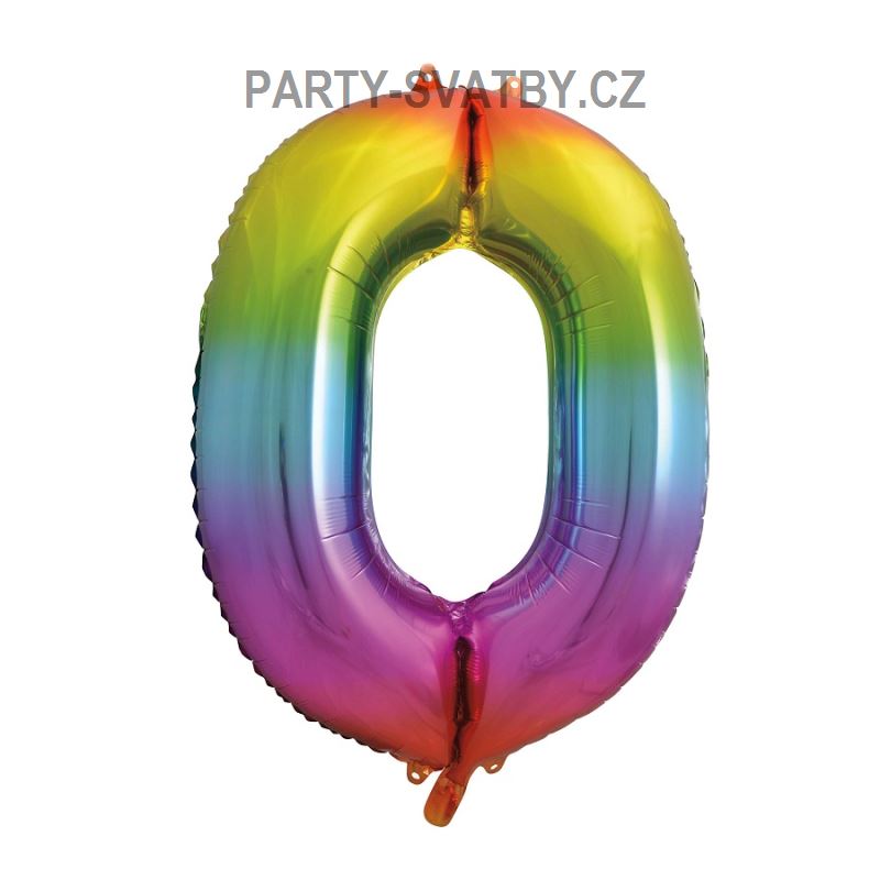 Balonek foliový 86cm číslice "0" duha