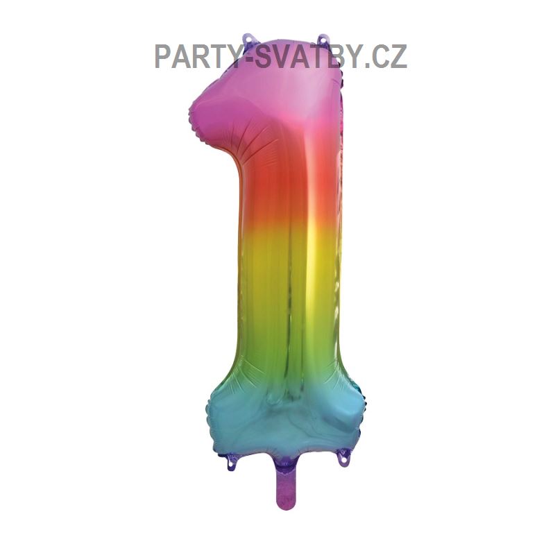 Balonek foliový 86cm číslice "1" duha