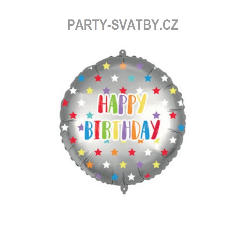 Balonek fóliový 46cm "Happy Birthday" stars 