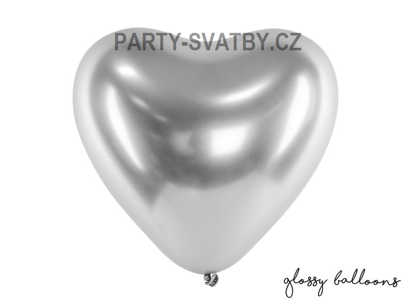 Balonek metalový lesklý 30cm "Srdce" 5ks stříbrná