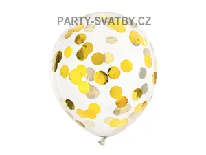 Balonek latexový průhledný 30cm konfety puntík zlatá 6ks