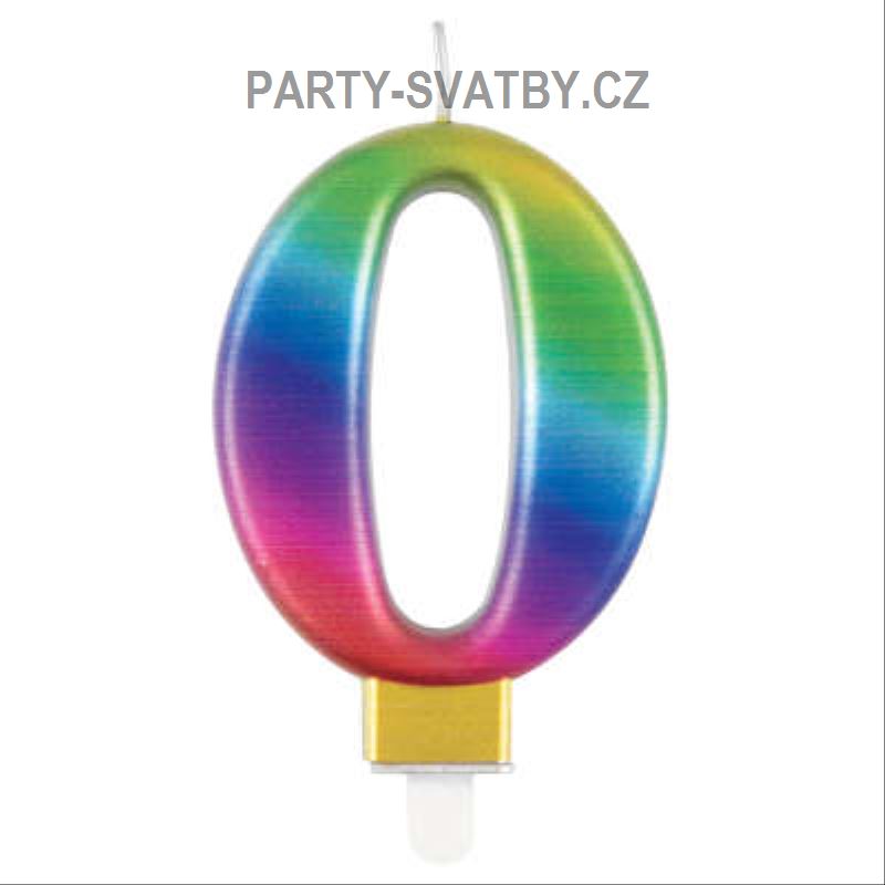 Narozeninové svíčky 8cm - číslo "0" duha