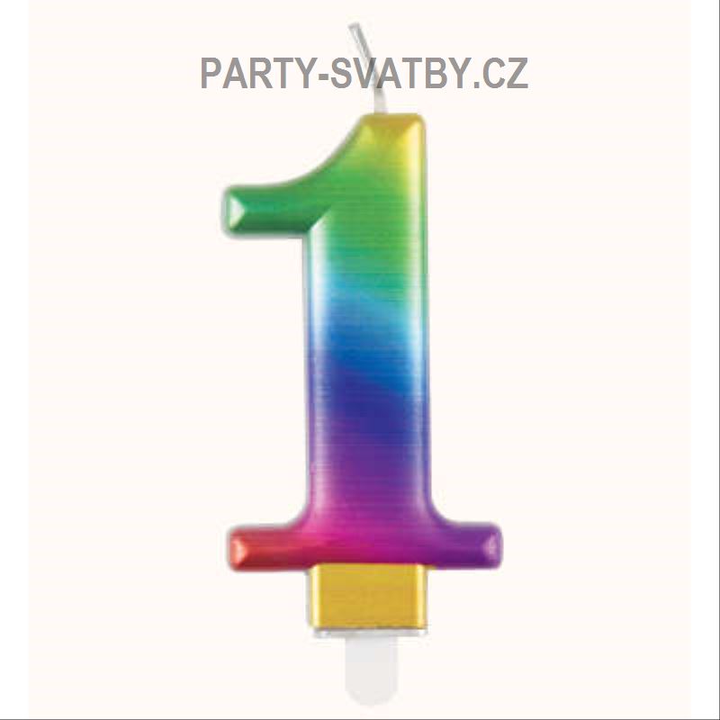 Narozeninové svíčky 8cm - číslo "1" duha