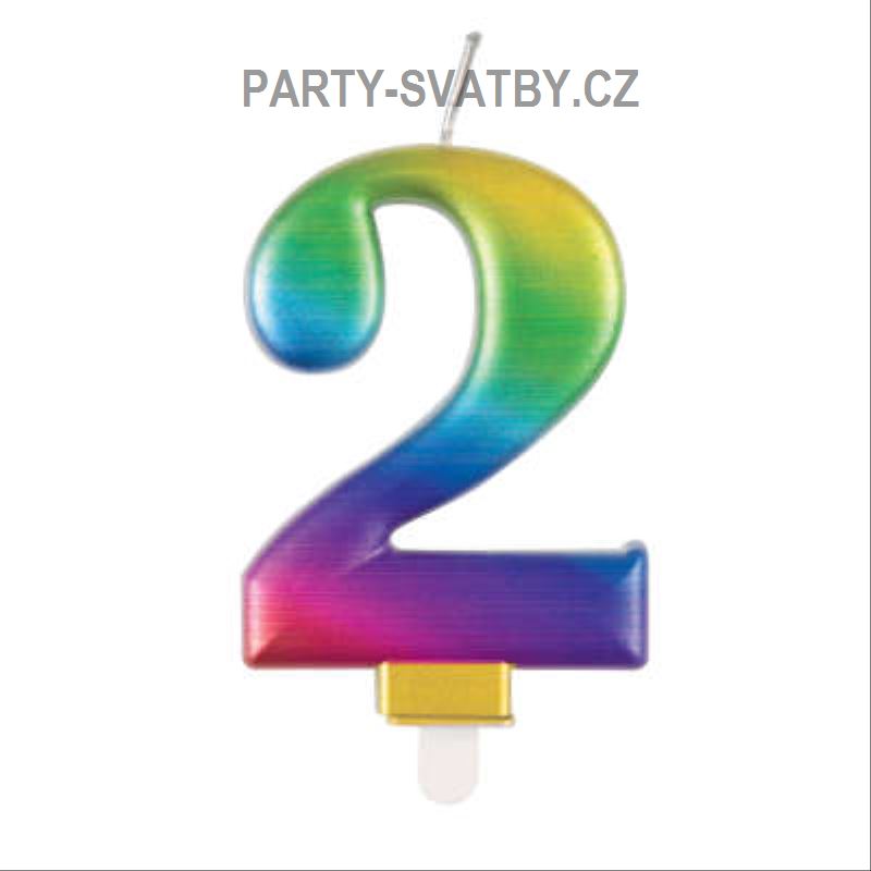 Narozeninové svíčky 8cm - číslo "2" duha