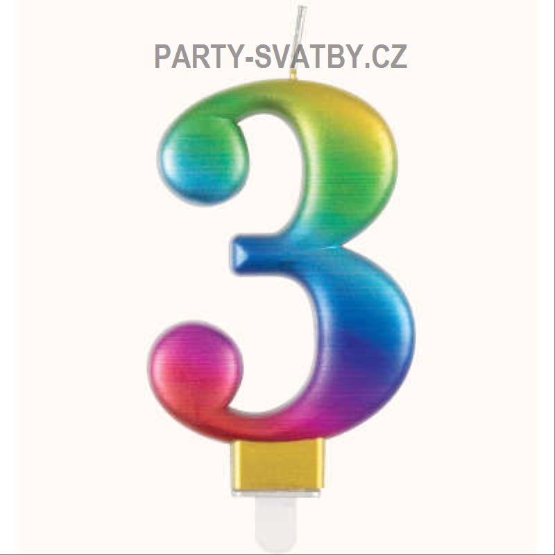 Narozeninové svíčky 8cm - číslo "3" duha