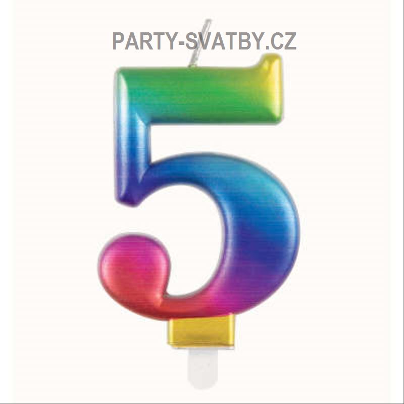 Narozeninové svíčky 8cm - číslo "5" duha