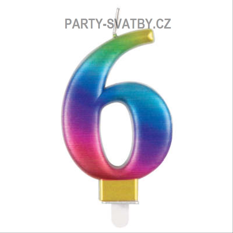 Narozeninové svíčky 8cm - číslo "6" duha