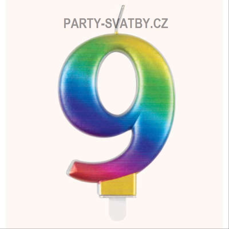 Narozeninové svíčky 8cm - číslo "9" duha