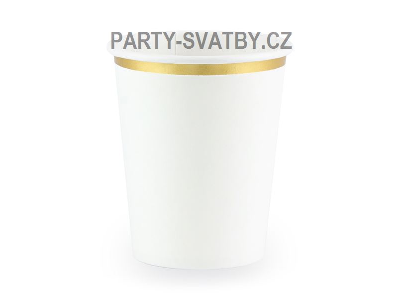 Papírový kelímek 260ml. bílo/zlatý okraj 6ks