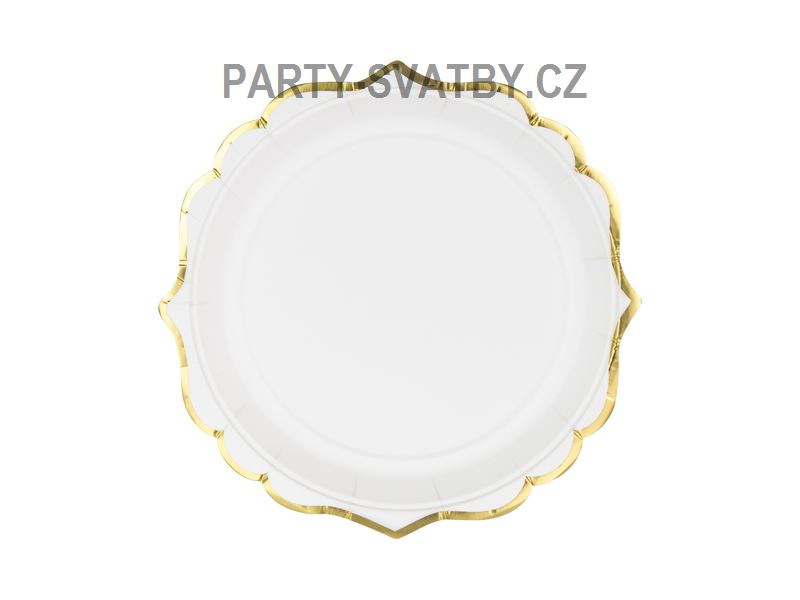 Papírový talíř 19cm bílo/zlatý okraj 6ks