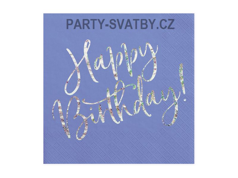 Ubrousek 33cm třívrstvý "Happy Birthday" 20 ks modrá