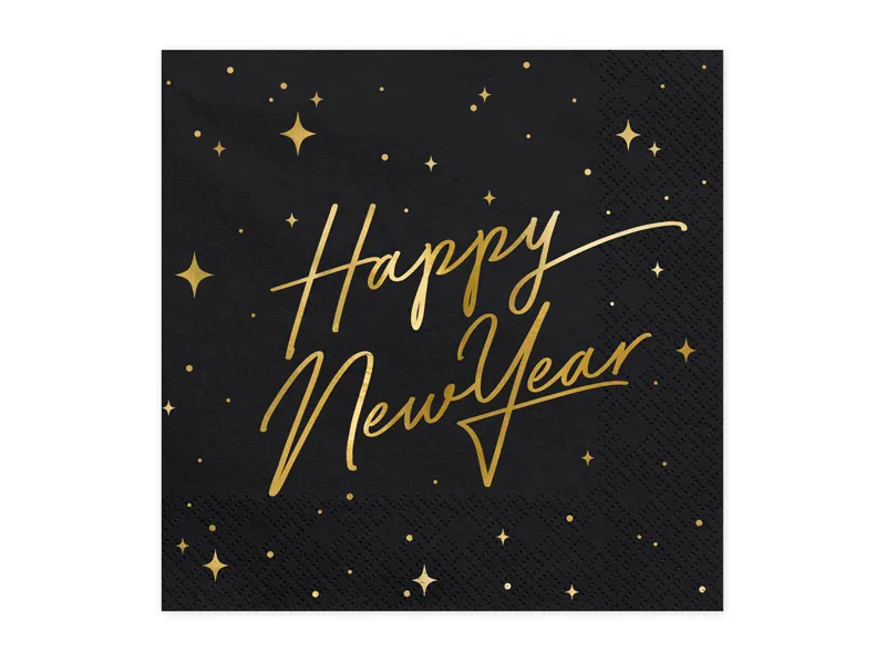 Ubrousek 33cm "hvězdičky" Happy New Year 20ks černá