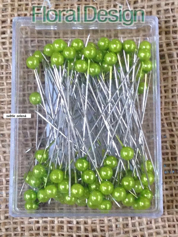 Perličky 6mm / 65mm na špendlíku 100ks světle zelená