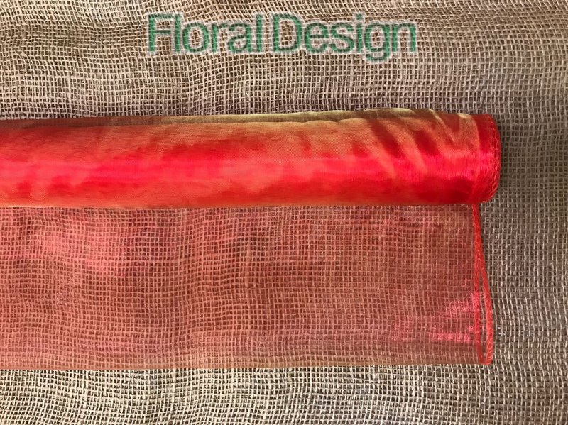 Organza 40cm x 8m červená zlatá