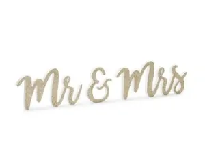 Dřevěný nápis Mr & Mrs zlatá