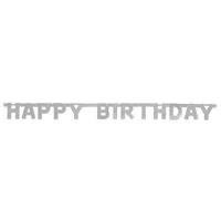 Baner "Happy birthday" stříbrná