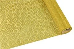 Organza 39cm x 8m kytičky zlatá / zlatá