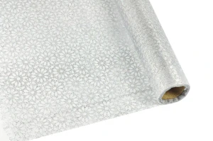 Organza 39cm x 8m kytičky bílá / stříbrná