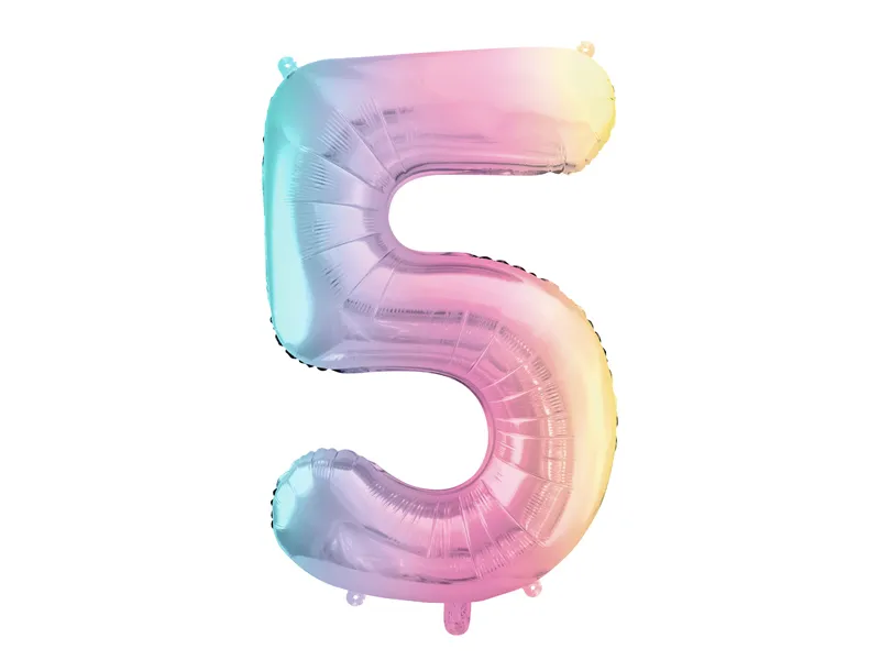 Balonek foliový 86cm číslice "5" duha