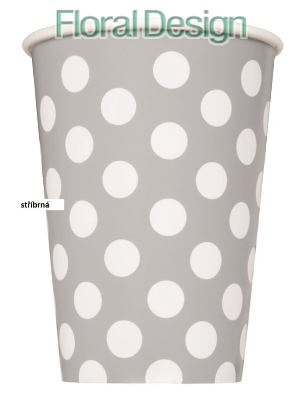 Papírový kelímek puntík 355ml. stříbrná 6ks