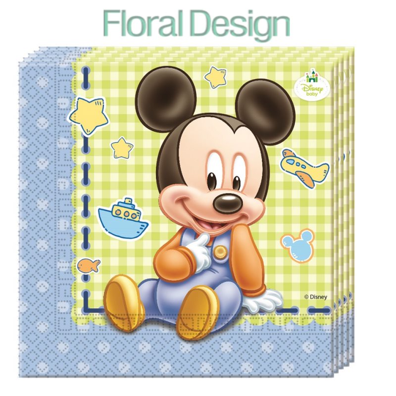 Ubrousek 33cm dvouvrstvý "Baby Mickey" 20ks