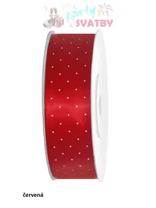 Stuha satén - puntík 25mm x 25m červená