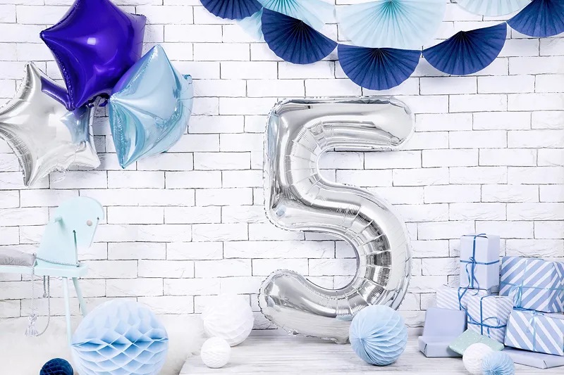 Balonek foliový 86cm číslice "5" stříbrná