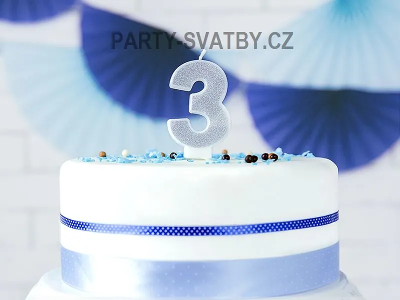 Narozeninové svíčky - číslo "3" glitter stříbrná