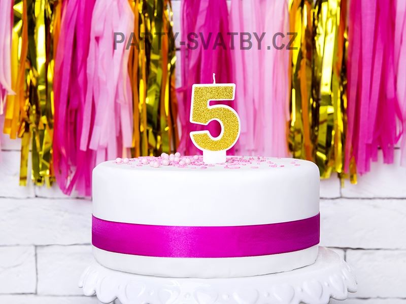 Narozeninové svíčky - číslo "5" glitter zlatá