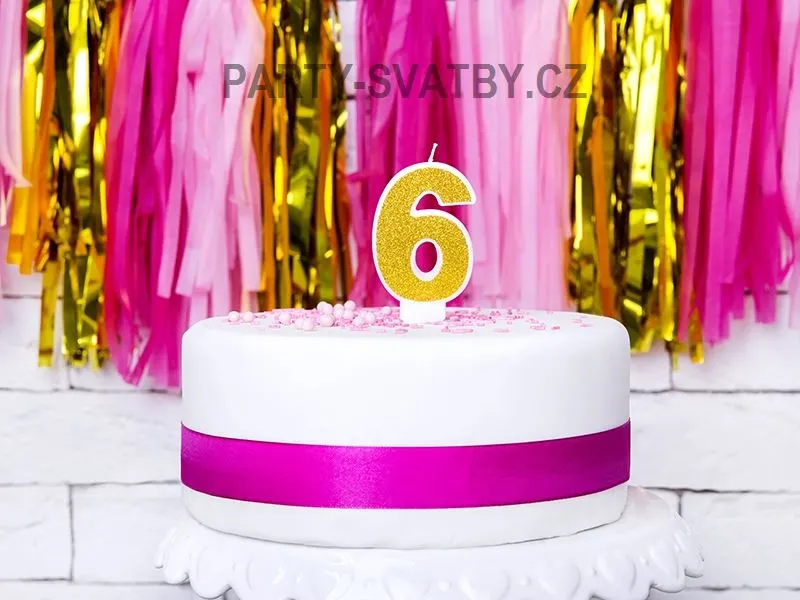 Narozeninové svíčky - číslo "6" glitter zlatá