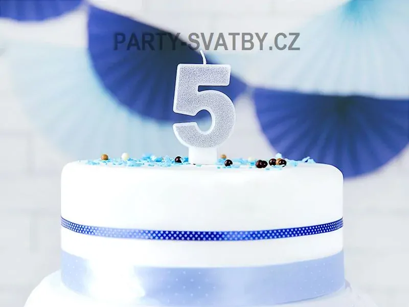Narozeninové svíčky - číslo "5" glitter stříbrná