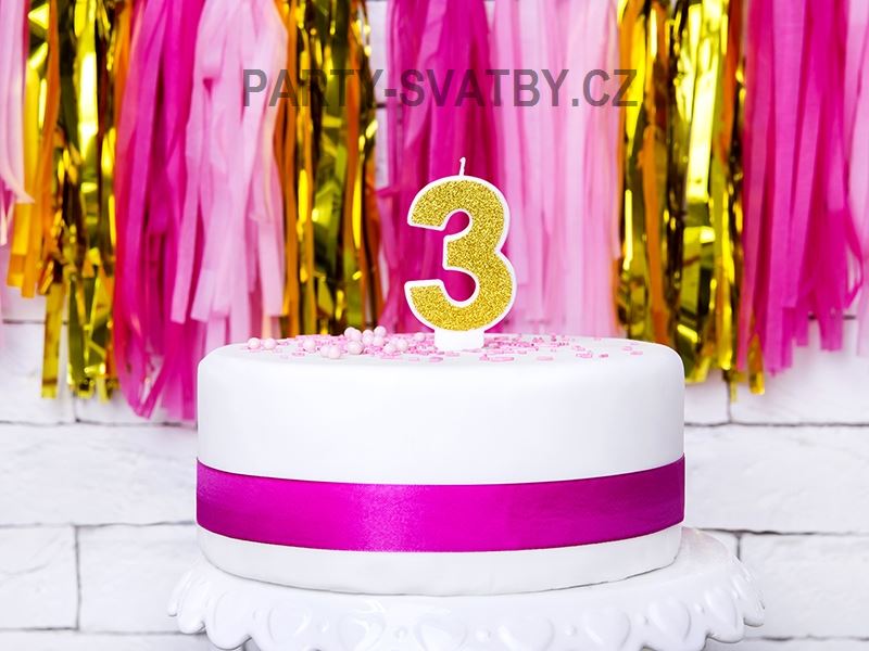 Narozeninové svíčky - číslo "3" glitter zlatá