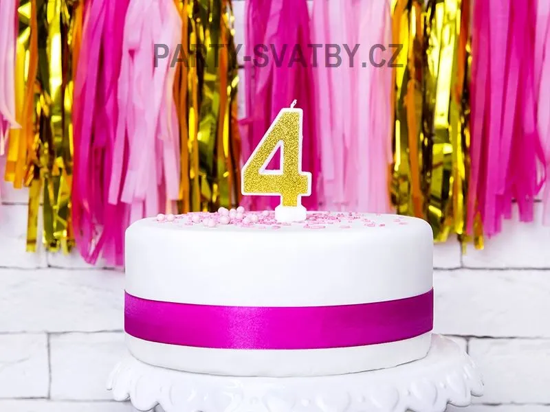 Narozeninové svíčky - číslo "4" glitter zlatá