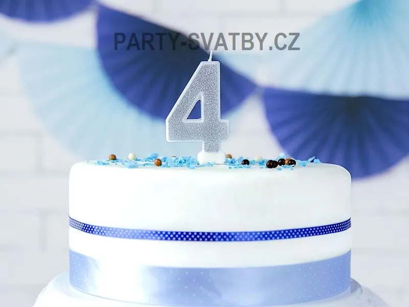 Narozeninové svíčky - číslo "4" glitter stříbrná