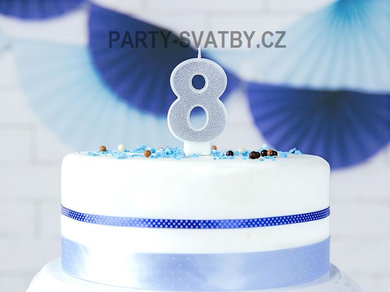 Narozeninové svíčky - číslo "8" glitter stříbrná