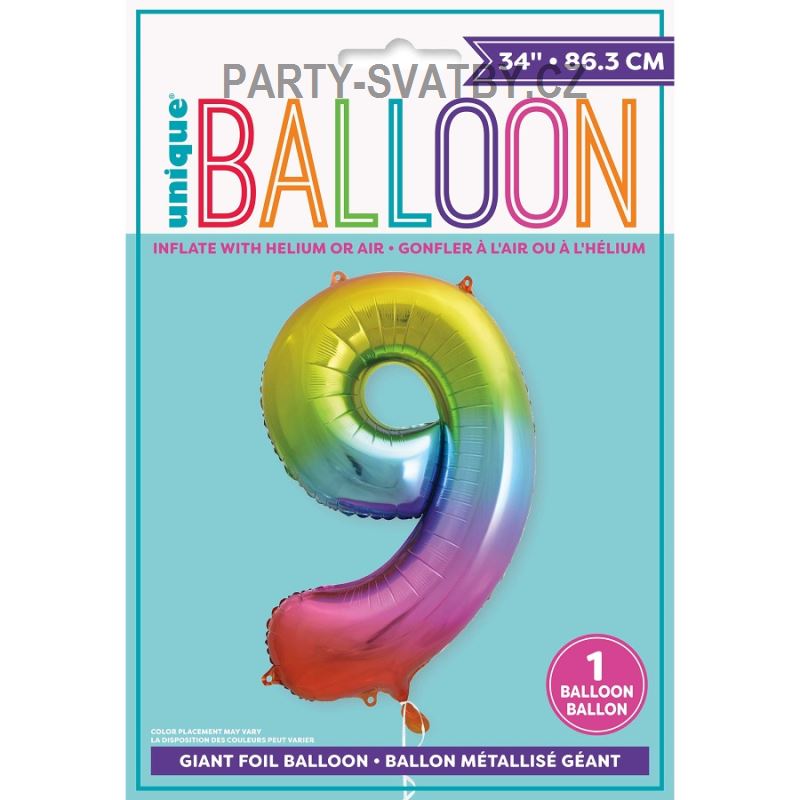 Balonek foliový 86cm číslice "1" duha
